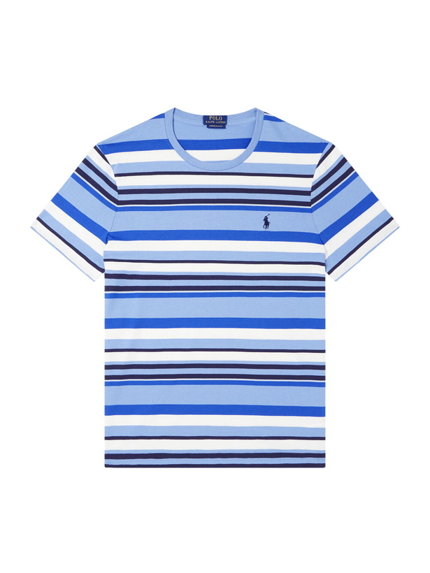 Photo: Polo Ralph Lauren - Logo-Embroidered Striped Cotton-Jersey T-Shirt - Blue