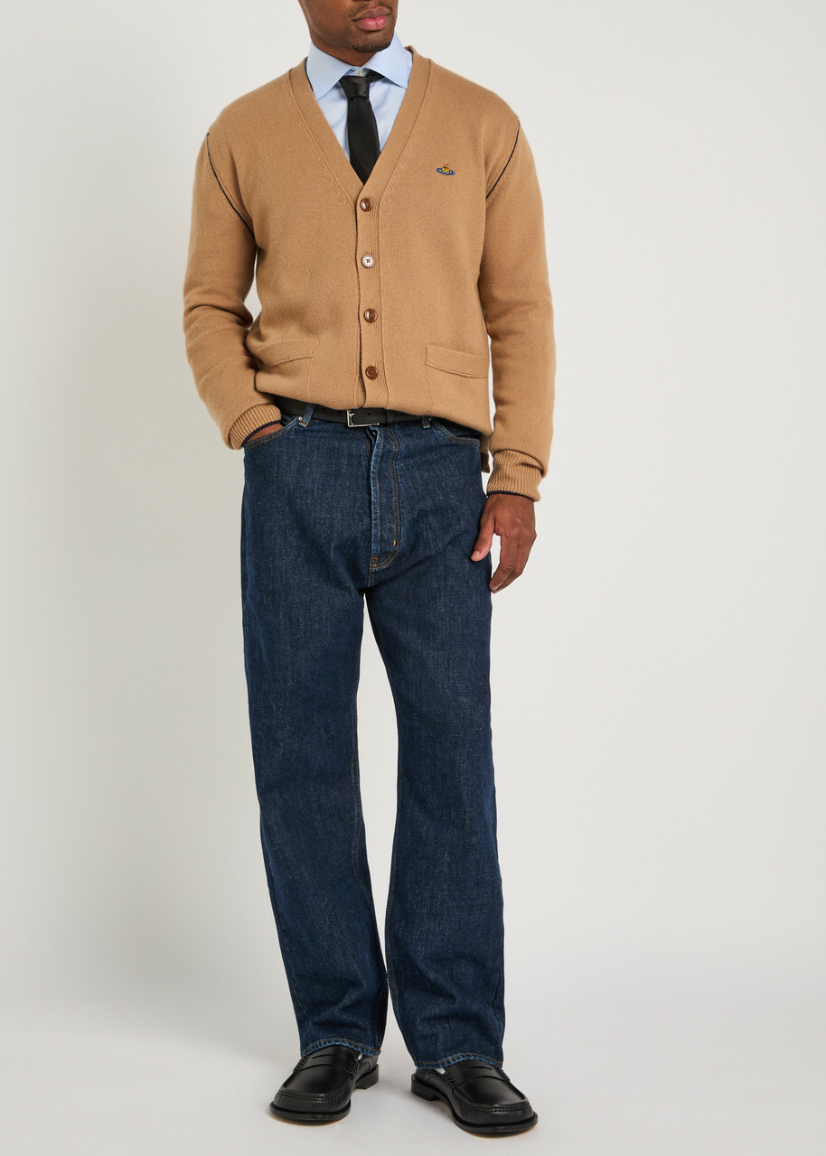 Vivienne Westwood Alex Logo Wool and Cashmere-blend Cardigan Camel