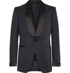 TOM FORD - Midnight-Blue Satin-Trimmed Wool and Mohair-Blend Tuxedo Jacket - Blue