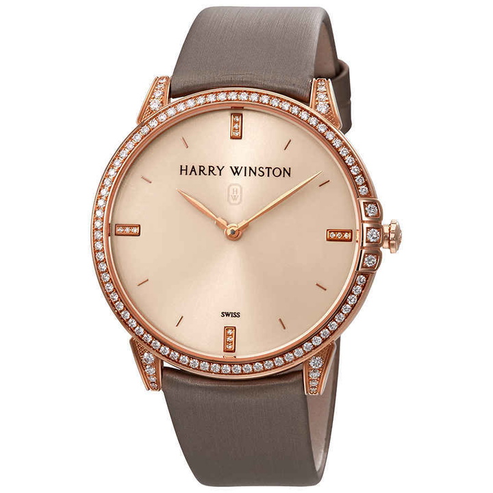 Photo: Harry Winston Midnight Champagne Sunray Dial 18kt Rose Gold Diamond Satin Ladies Watch MIDQHM39RR002