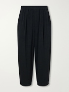 Graphpaper - Easy Wide-Leg Gathered Wool-Gabardine Trousers - Black