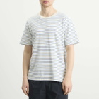 Folk Men's Textured Stripe T-Shirt in Ecru/Bright Blue