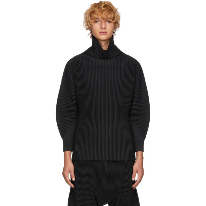 Homme Plisse Issey Miyake Black Pleated Turtleneck Homme Plisse