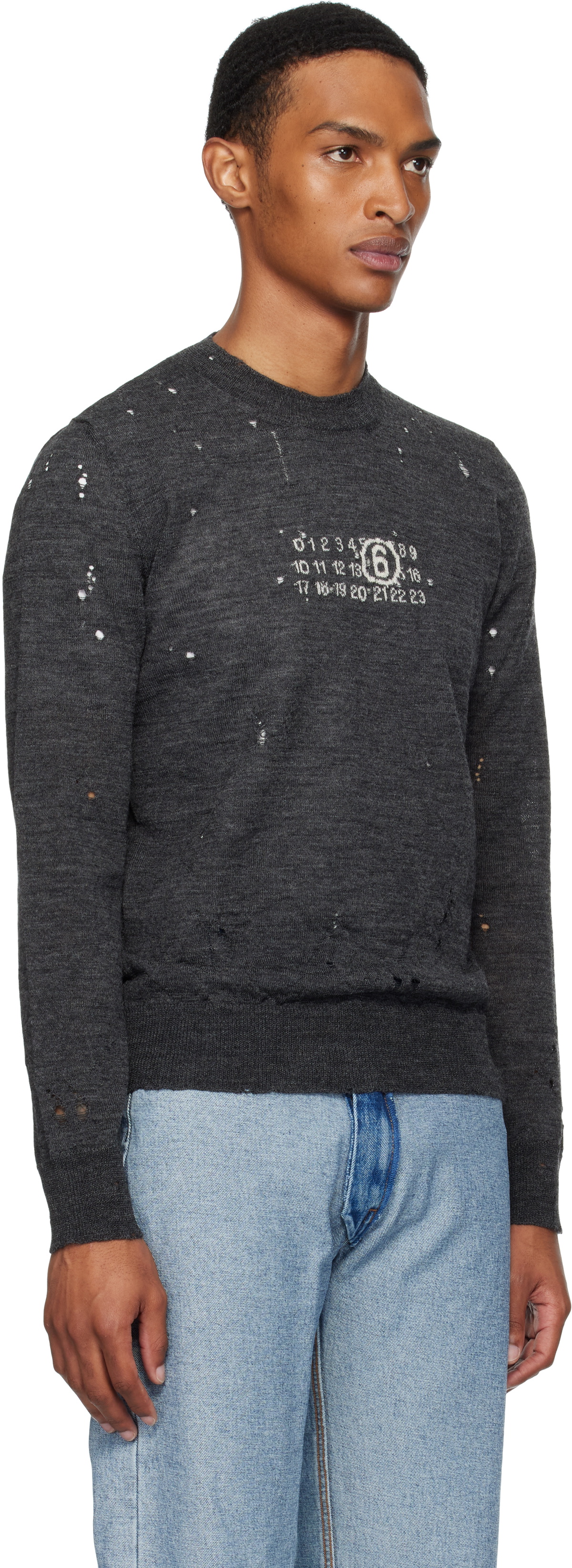 MM6 Maison Margiela Gray Numeric Knit Sweater MM6 Maison Margiela