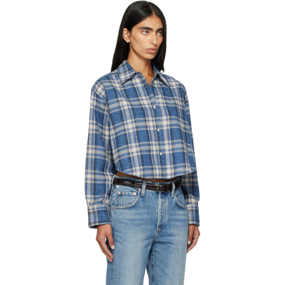 Citizens of Humanity Navy & Off-White Ana Cropped Shirt