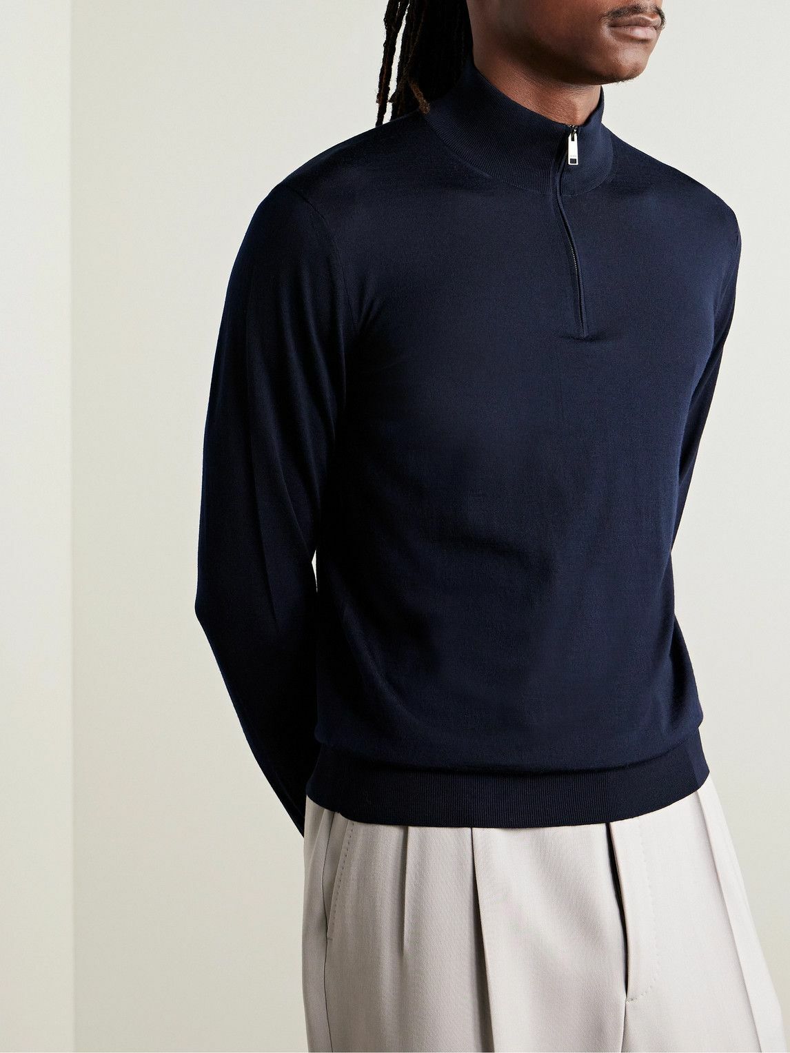 Zegna - Slim-Fit Wool Half-Zip Sweater - Blue Zegna