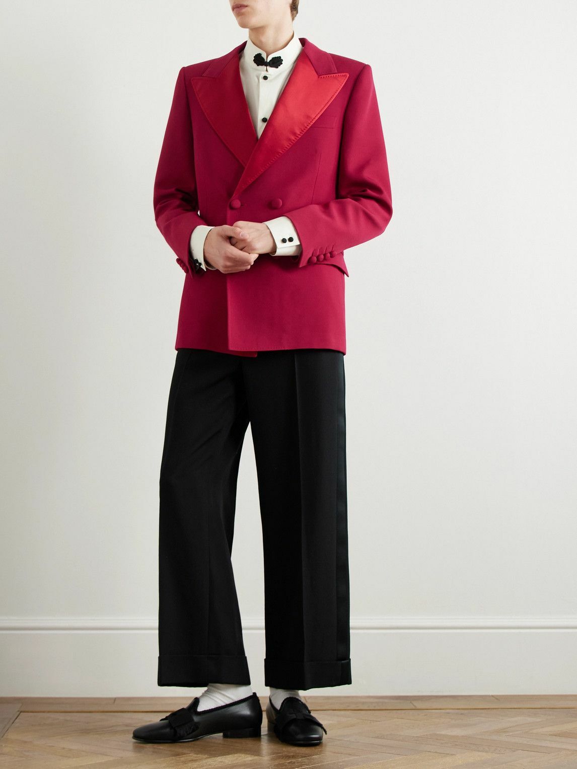 Valentino Garavani - Double-Breasted Silk Satin-Trimmed Grain de