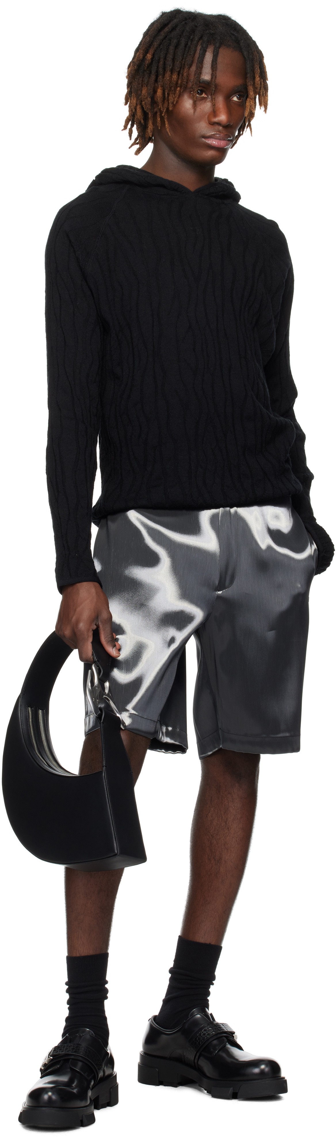 HELIOT EMIL Gray Liquid Metal Shorts