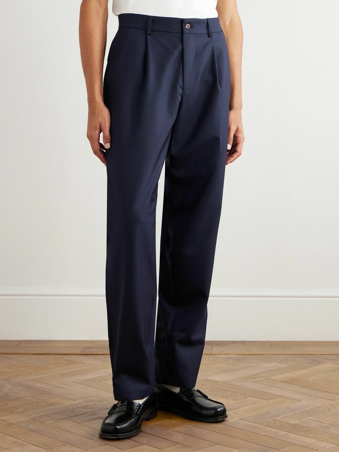 De Bonne Facture - Straight-Leg Pleated Super 130s Wool Suit Trousers - Blue