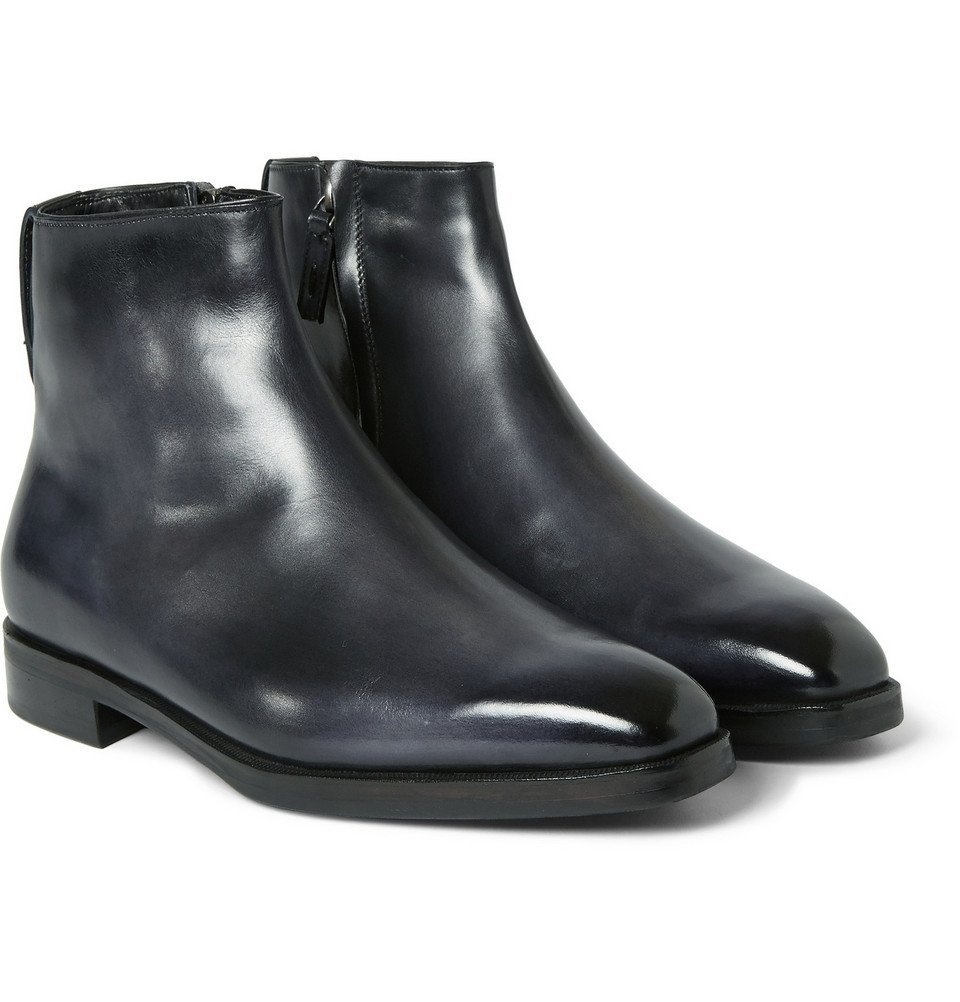 Signature Canvas And Leather Boots in Black - Berluti