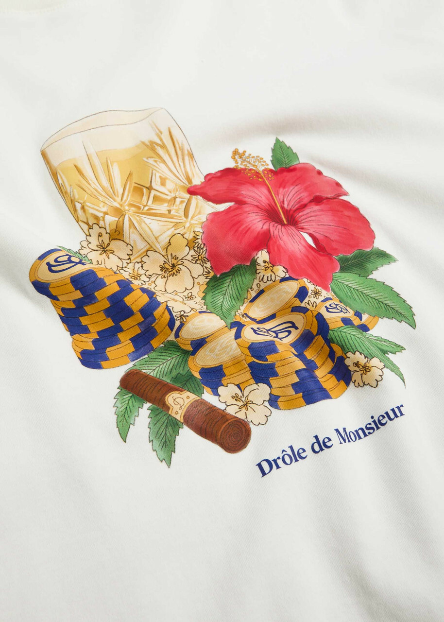 DRÔLE DE Monsieur Hibiscus Club Printed Cotton T-shirt Off White