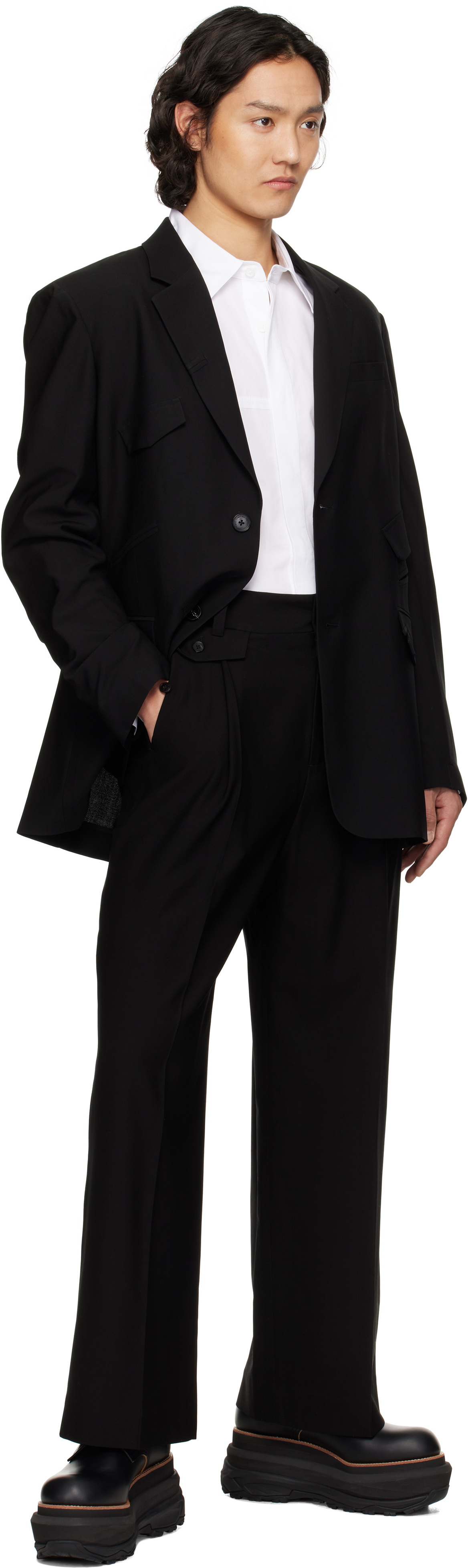 Feng Chen Wang Black Slashed Wide Trousers