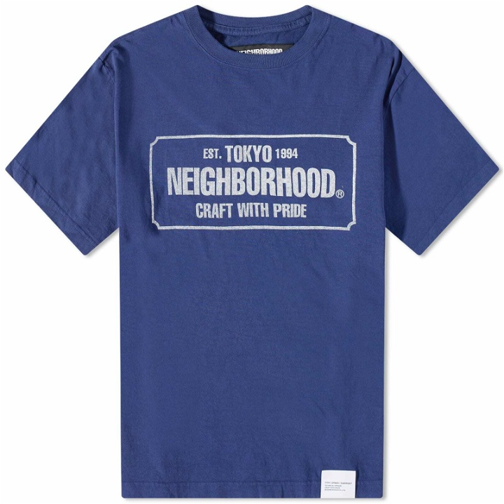 Photo: Neighborhood Men's Sulfur Dye Logo T-Shirt in Navy