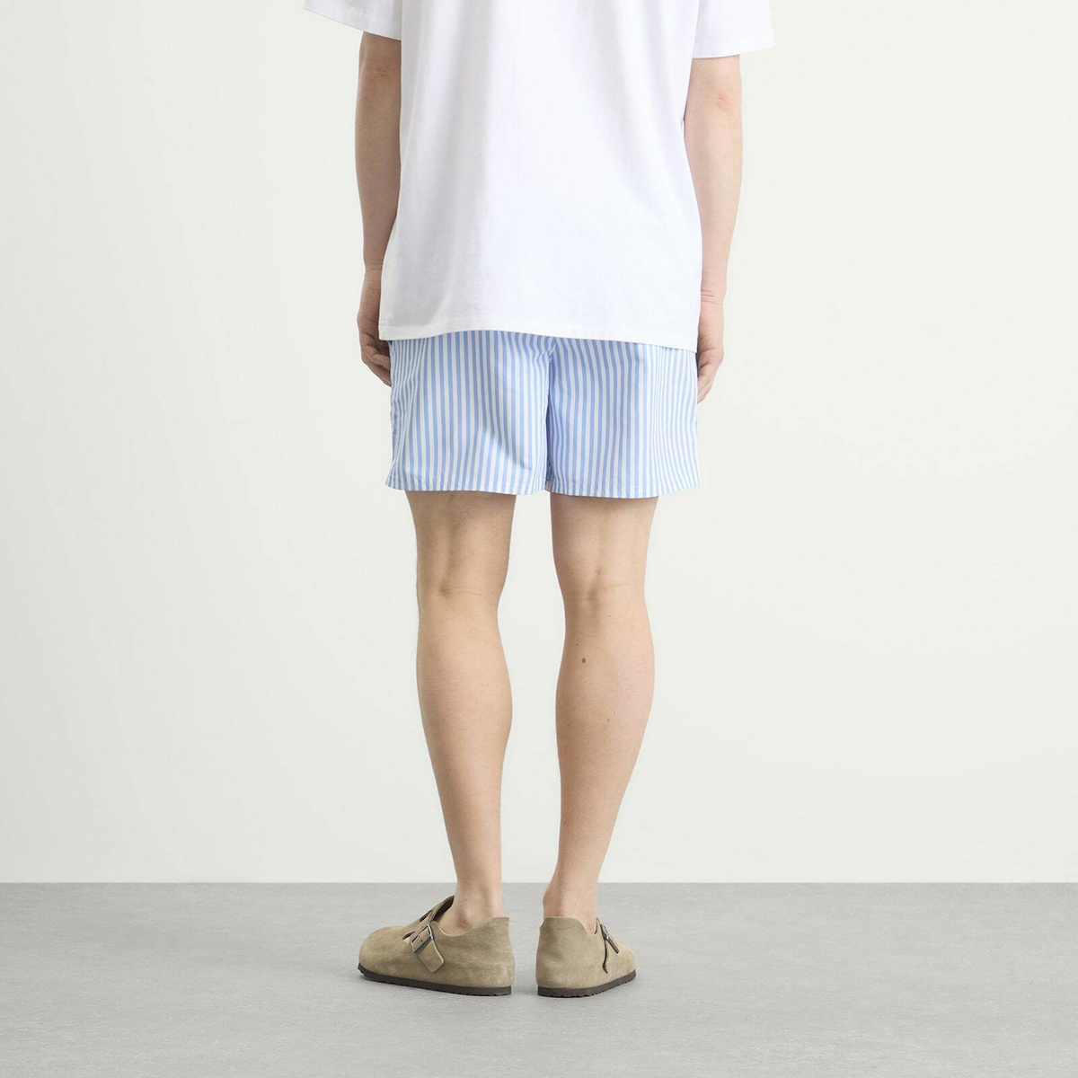 Calvin Klein Men's Medium Drawstring Swim Shorts in Penny Stripe/Blue Descent