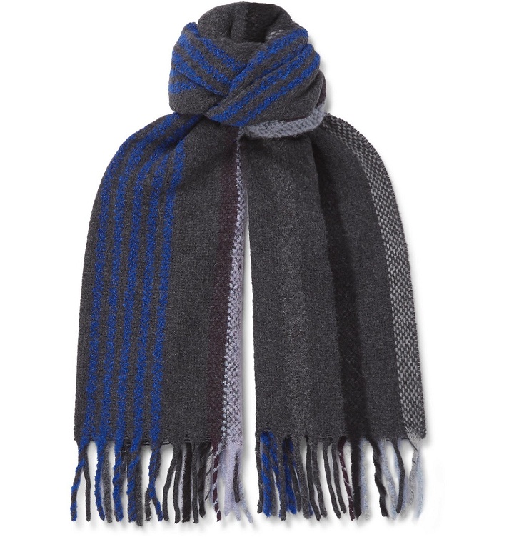 Photo: Paul Smith - Fringed Striped Wool-Blend Scarf - Blue