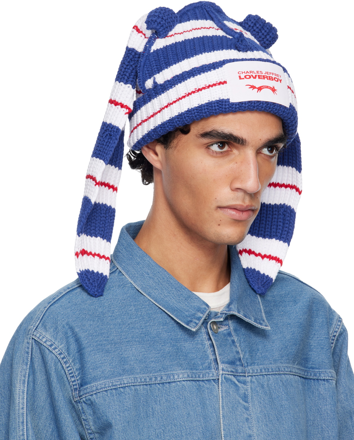 Charles Jeffrey LOVERBOY Blue & White Chunky Rabbit Beanie Charles ...