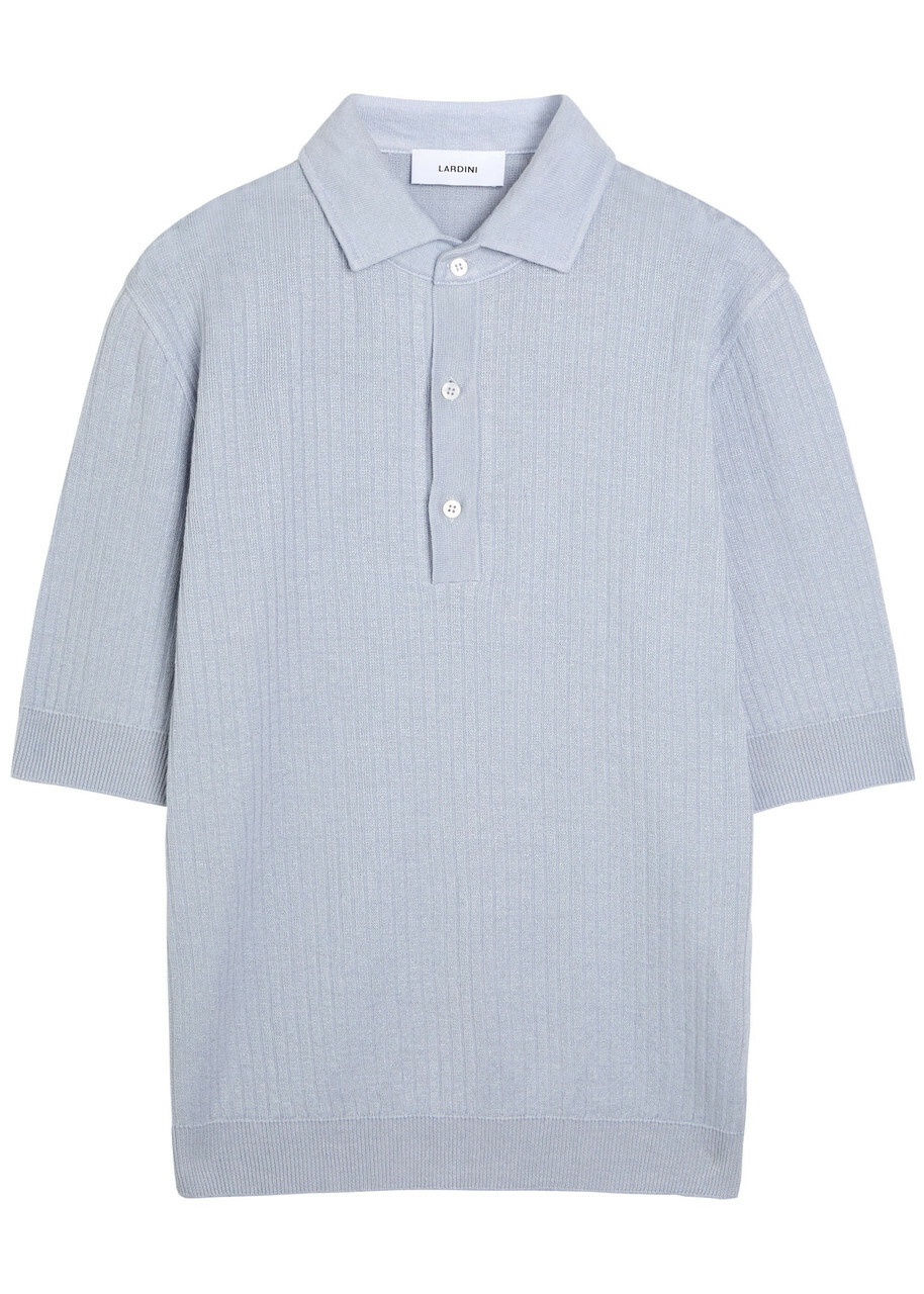 Lardini Ribbed Linen-blend Polo Shirt Light Blue