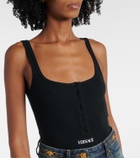 Versace Ribbed-knit logo cotton-blend bodysuit