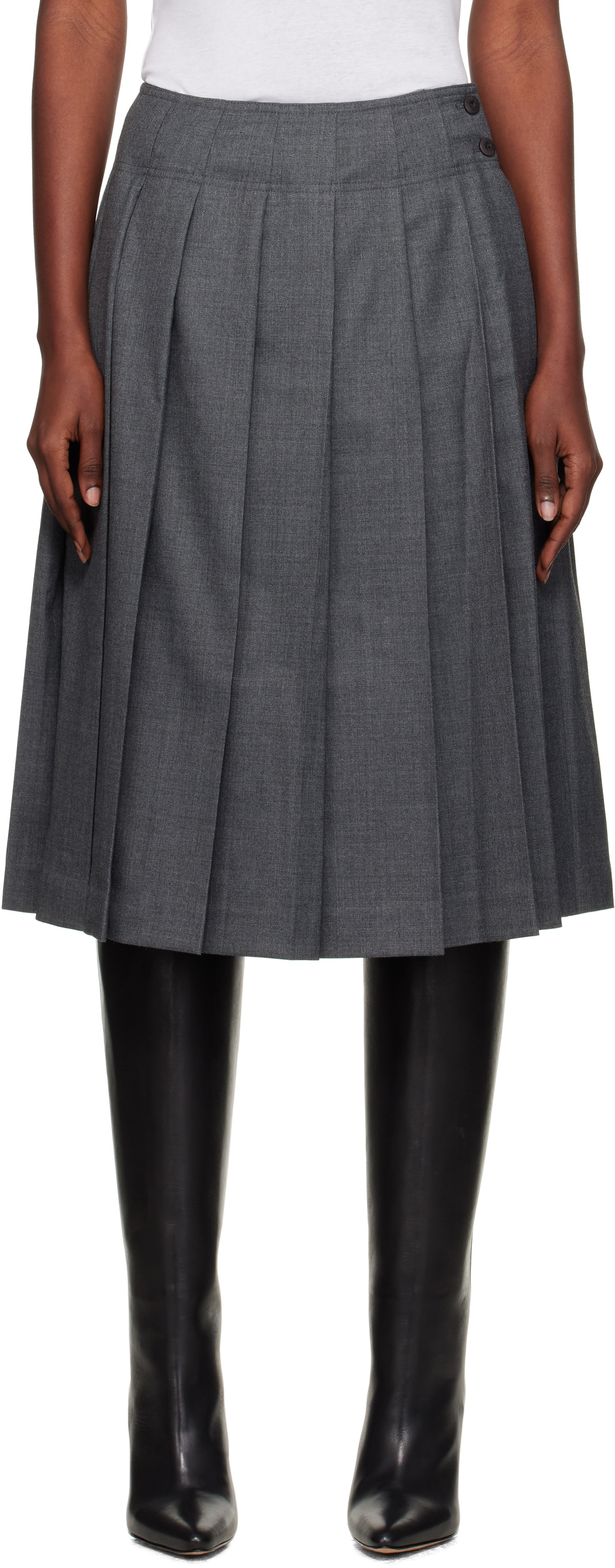 Nothing Written Gray Wool Pleated Midi Skirt