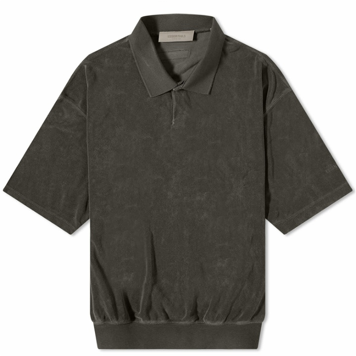 Photo: Fear of God ESSENTIALS Men's Short Sleeve Polo Shirt in Off-Black