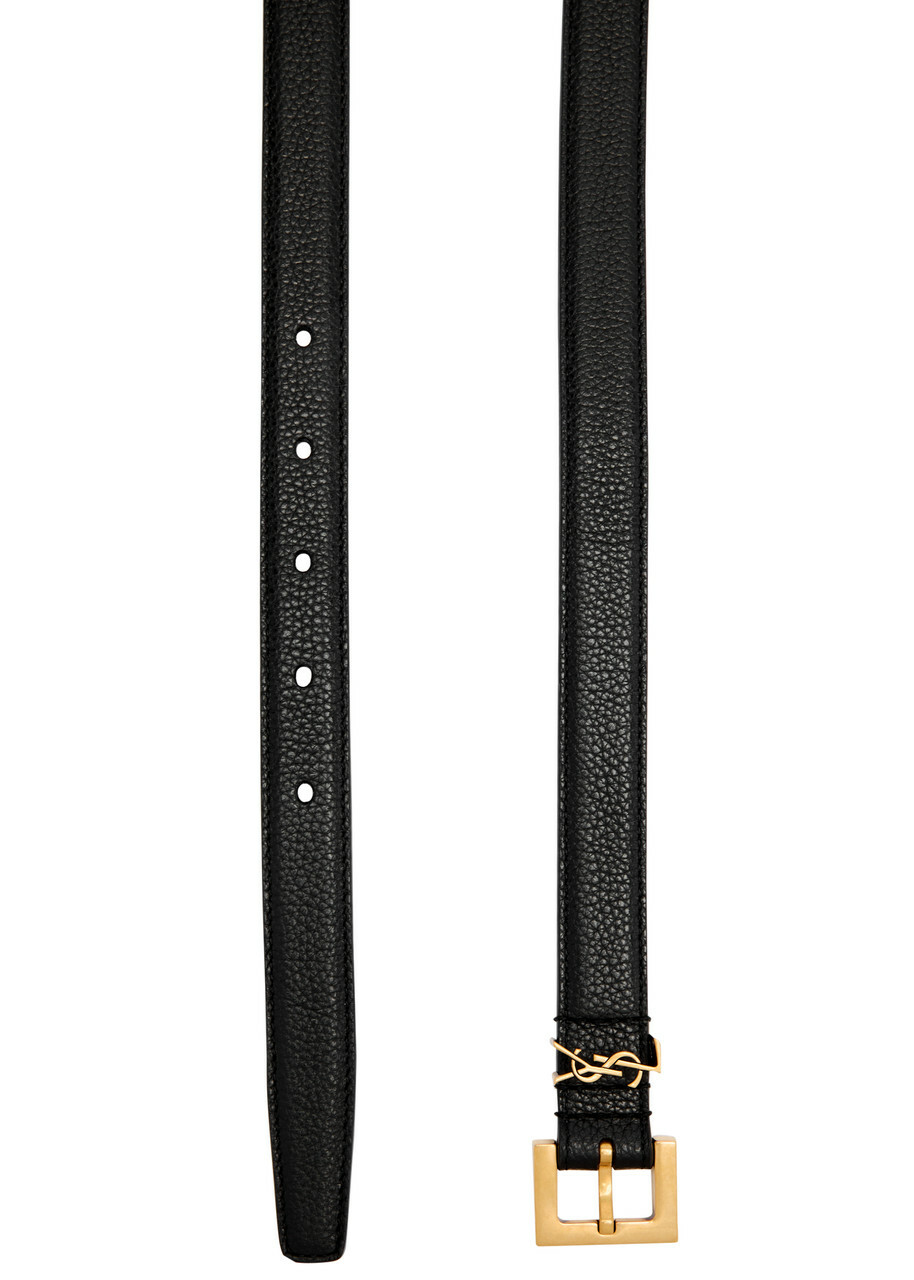 ベルト SAINT LAURENT BLACK LEATHER BELT Saint Laurent - Black Leather YSL Brass Buckle Logo Belt