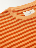 Folk - Striped Slub Cotton T-Shirt - Orange