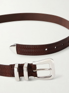 Brunello Cucinelli - 2cm Croc-Effect Leather Belt - Brown