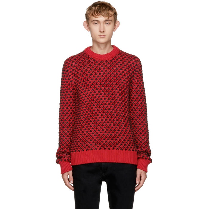 Photo: Calvin Klein 205W39NYC Red and Black Cable Knit Sweater 