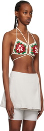 Kijun Off-White Flower Bra