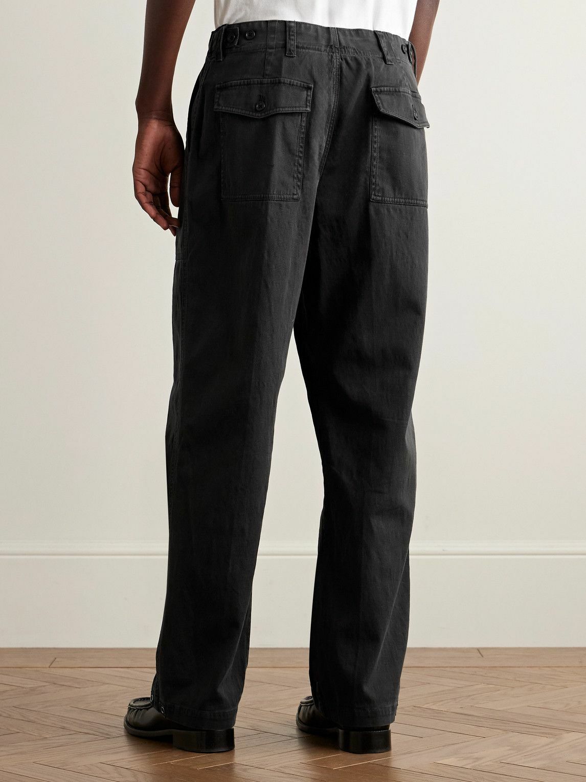 James Perse - Flight Straight-Leg Slub Cotton-Blend Twill Drawstring Trousers - Black