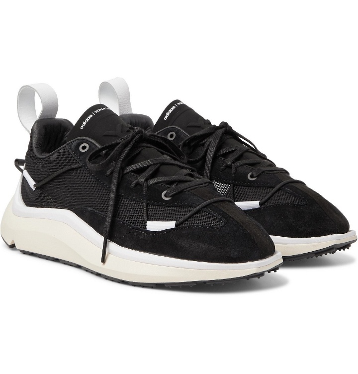 Photo: Y-3 - Shiku Run Leather and Suede-Trimmed Mesh Sneakers - Black