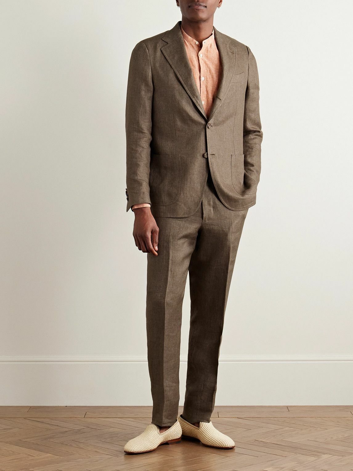 De Petrillo - Posillipo Unstructured Linen Suit Jacket - Brown De