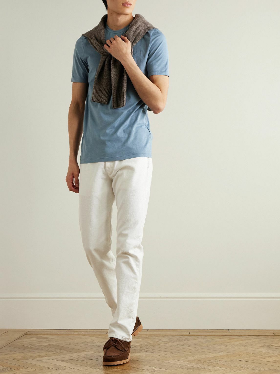Altea - Lewis Slim-Fit Stretch-Cotton Jersey T-Shirt - Blue