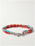 Peyote Bird - Burnished Sterling Silver, Turquoise and Coral Wrap Bracelet