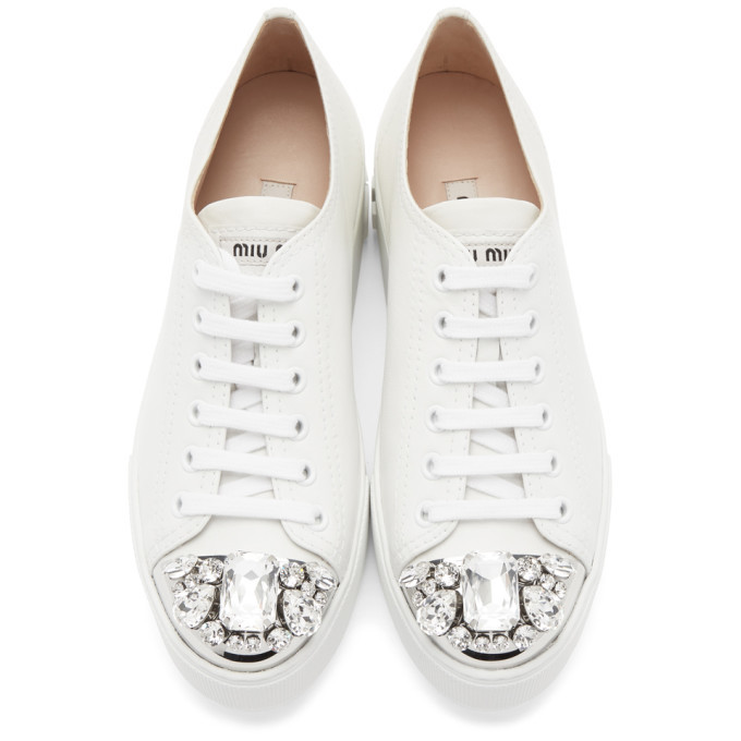 Miu Miu White Platform Crystal Sneakers Miu Miu