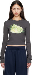 We11done Gray Cropped Pastel Teddy Long Sleeve T-shirt