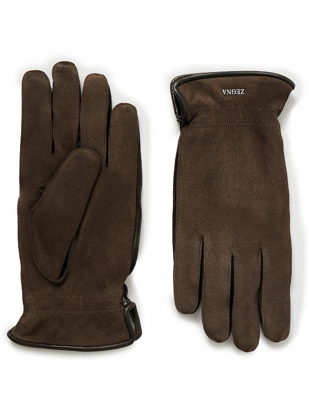 Photo: Zegna - Leather-Trimmed Cashmere-Lined Suede Gloves - Brown