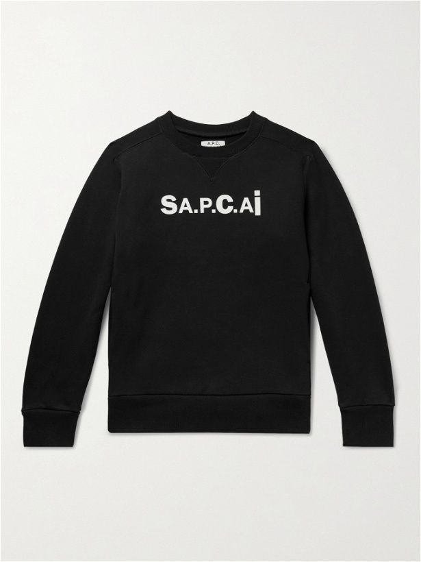 Photo: A.P.C. - Sacai Tani Logo-Print Mélange Loopback Cotton-Jersey Sweatshirt - Black - M