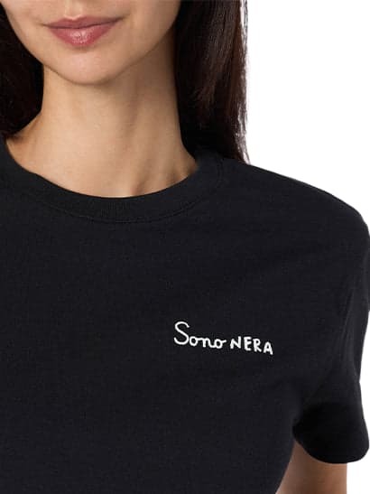 Photo: MC2 Saint Barth Woman Black Cotton Jersey Crewneck T-shirt Emilie With Sono Nera Embroidery