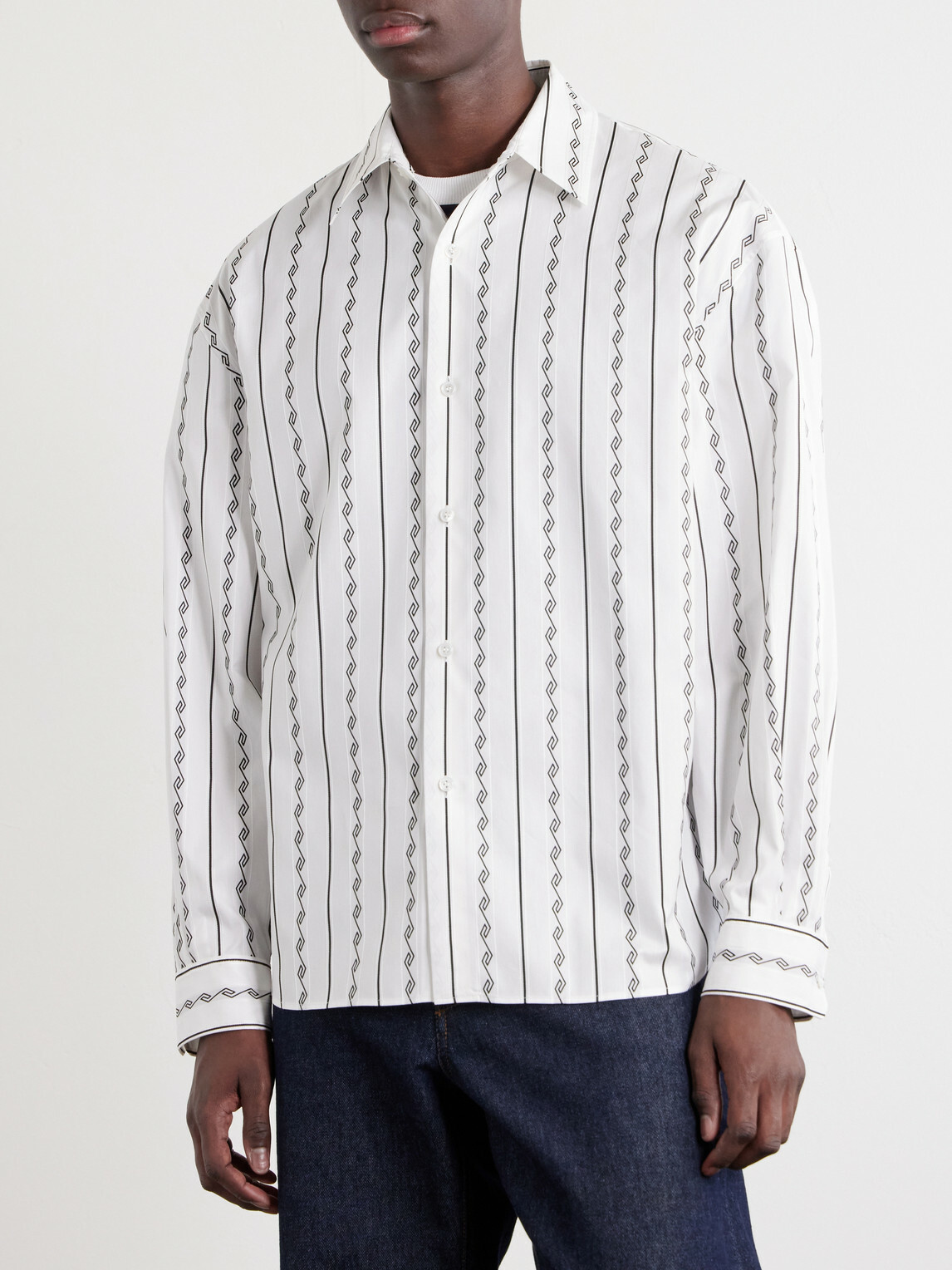Versace - Striped Cotton-Blend Jacquard Shirt - White