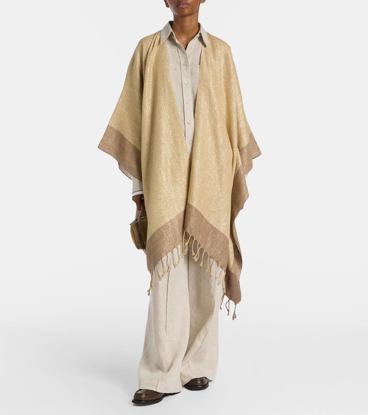 Poncho Brunello Cucinelli à Franges Métalliques - Taille 4-10, Couleur Or, Occasion Très Bon état