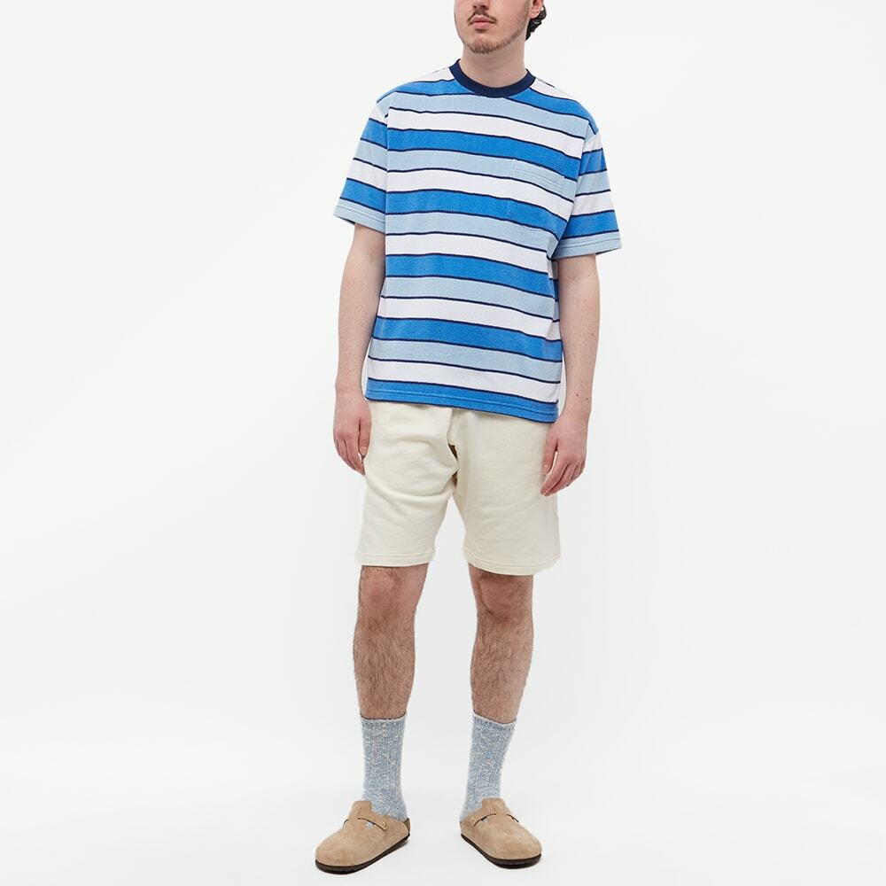 Beams Plus Men's Stripe Pile Pocket T-Shirt in Blue Beams Plus