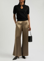 BY Malene Birger Lucee Flared Satin Trousers Light Brown