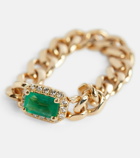 Shay Jewelry Baby Link 18kt gold ring with diamonds and emerald