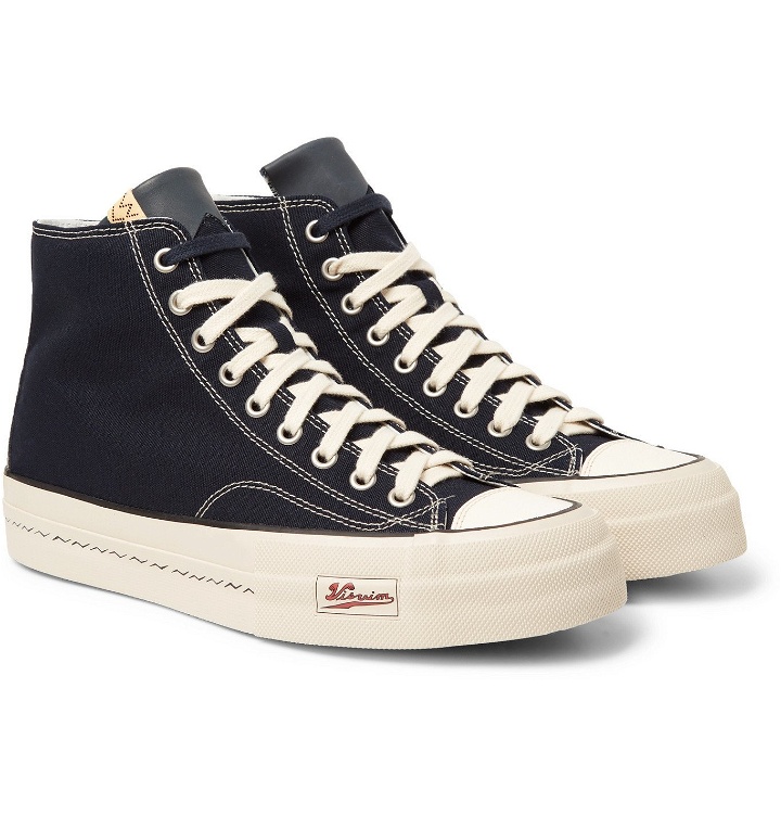 Photo: visvim - Skagway Leather-Trimmed Canvas High-Top Sneakers - Blue