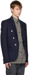 Balmain Navy Peaked Lapel Blazer