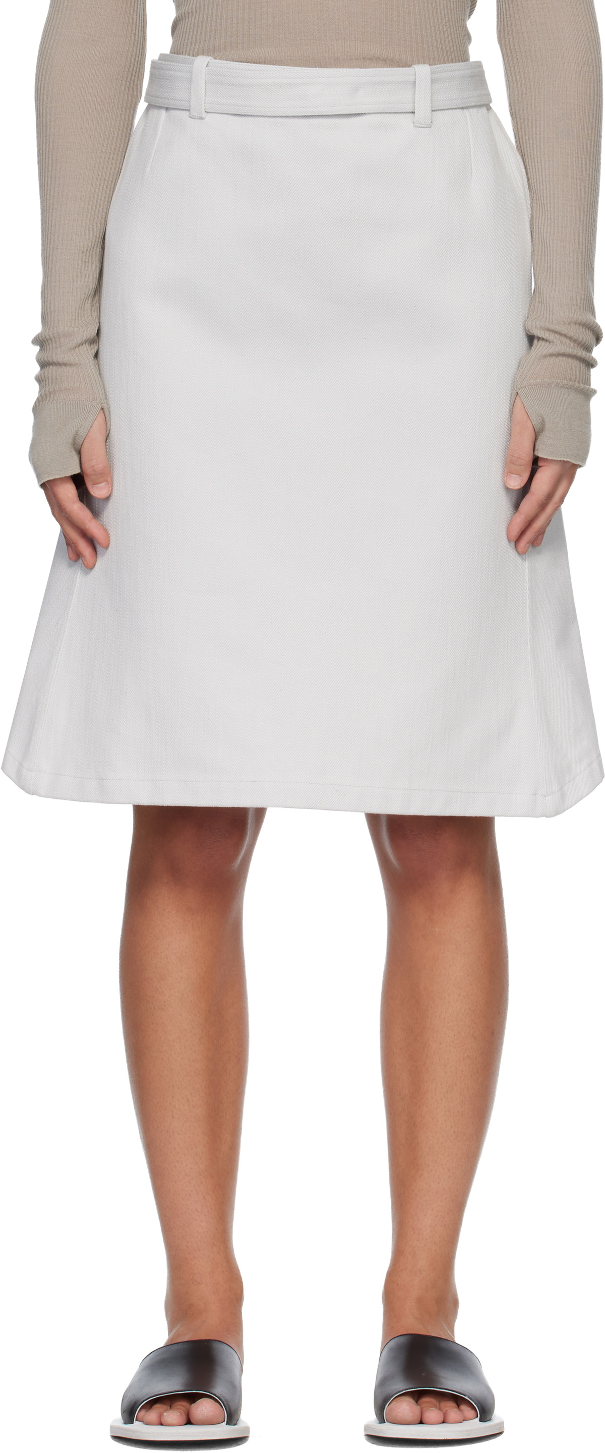 Rier Off-White Gabardine Inox Rustic Midi Skirt