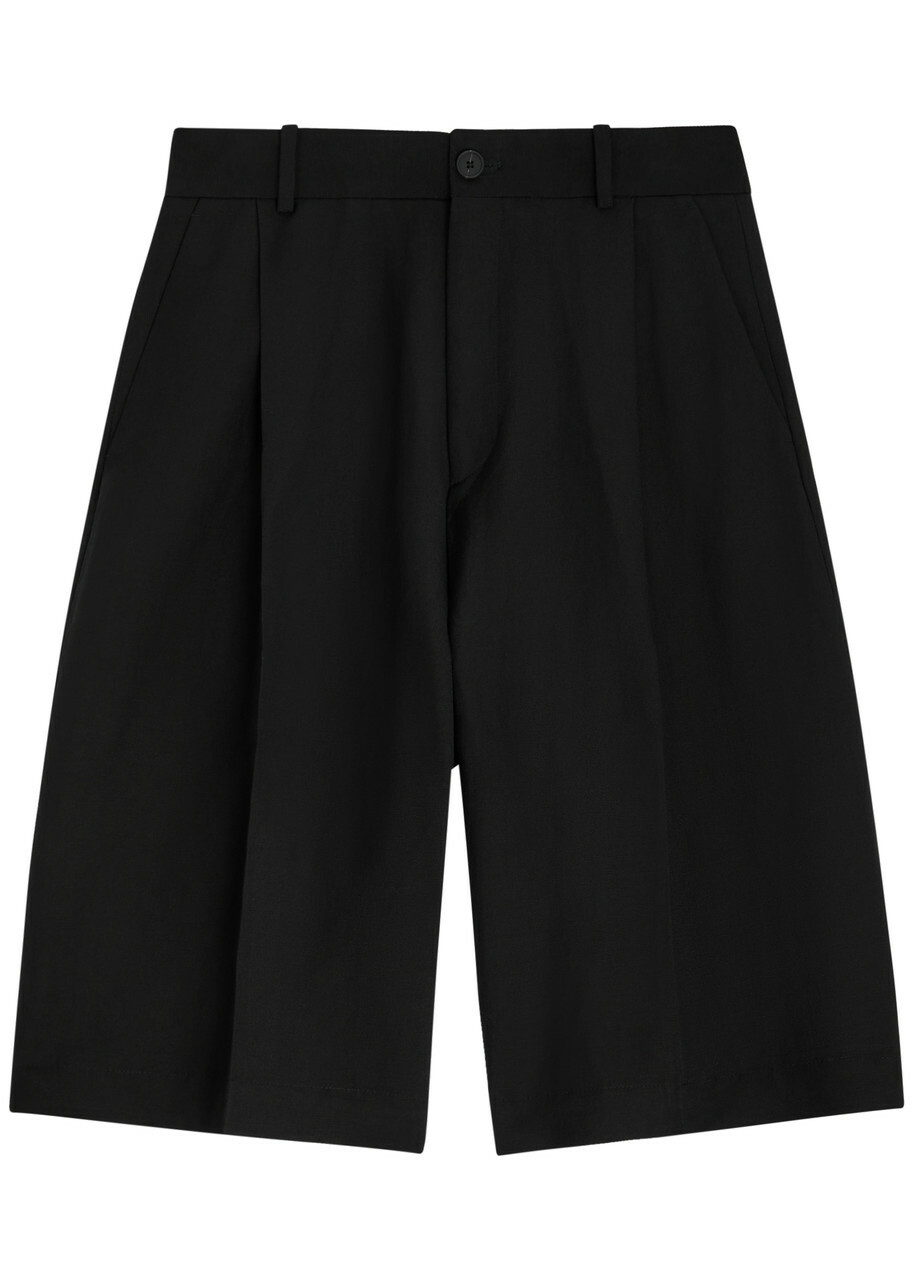 Studio Nicholson Pleated Linen and Wool-blend Shorts Black