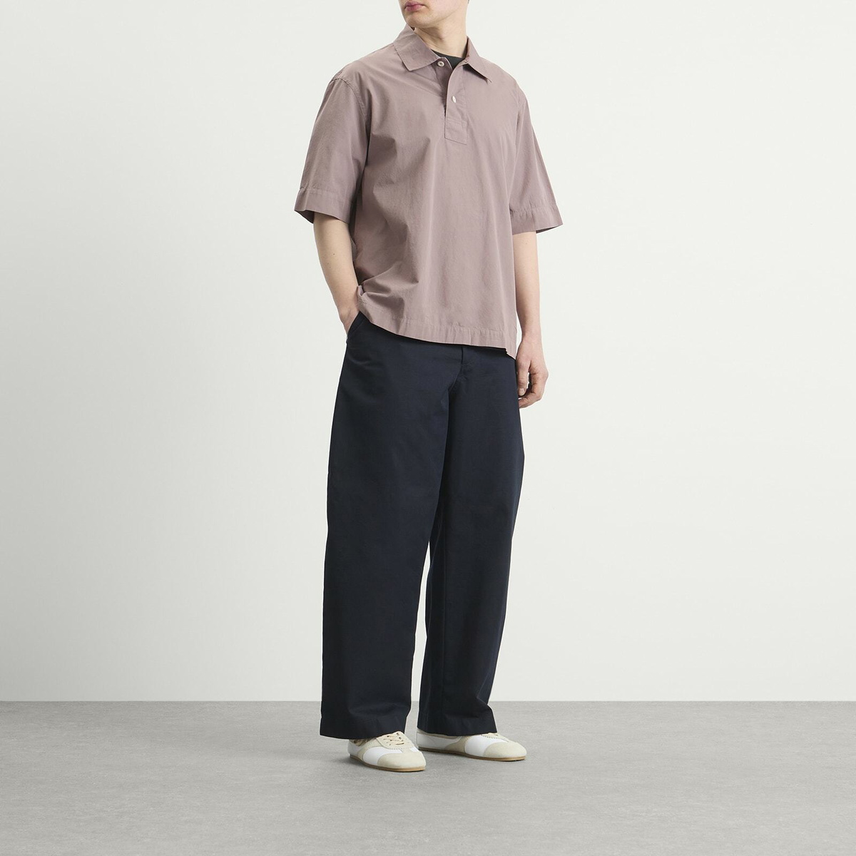 MHL by Margaret Howell Men's Offset Placket Polo in Mineral Pink