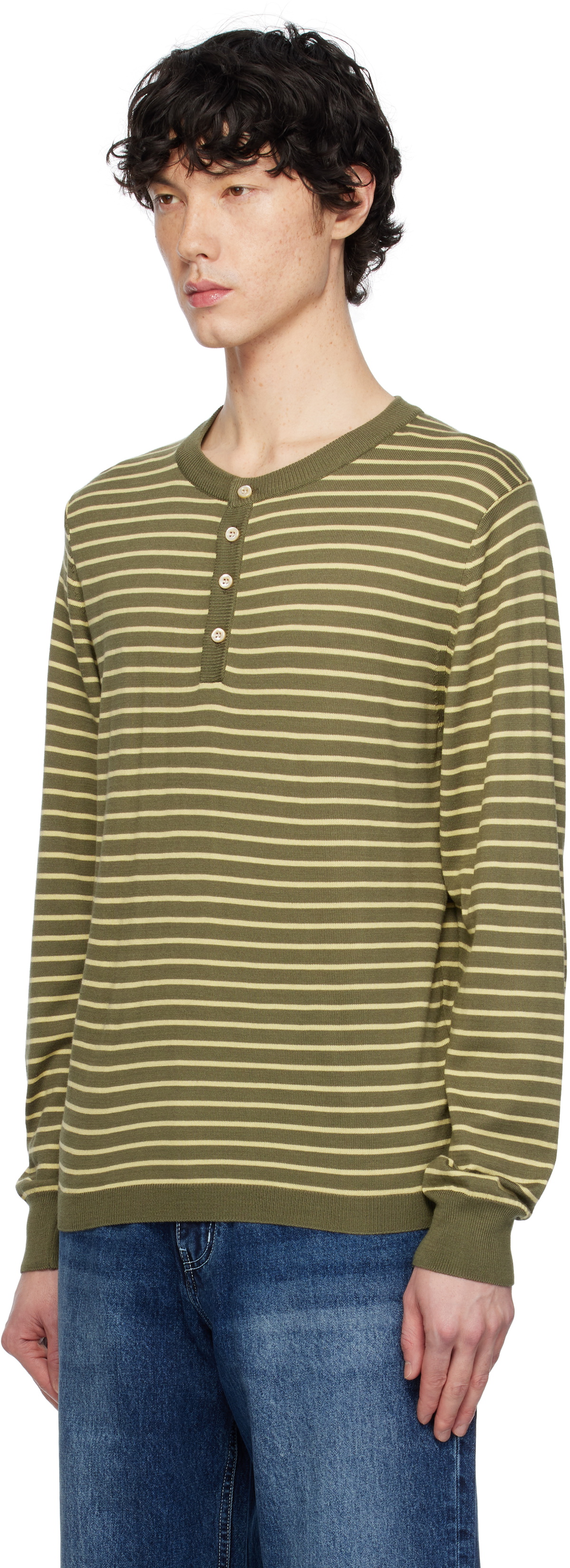 AFTER PRAY Khaki Stripe Knit Henley